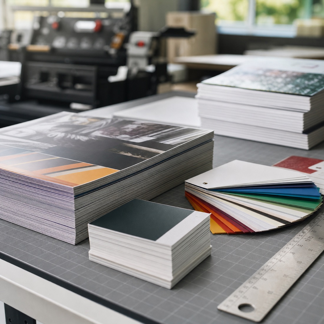 Printed paper stock and colour samples