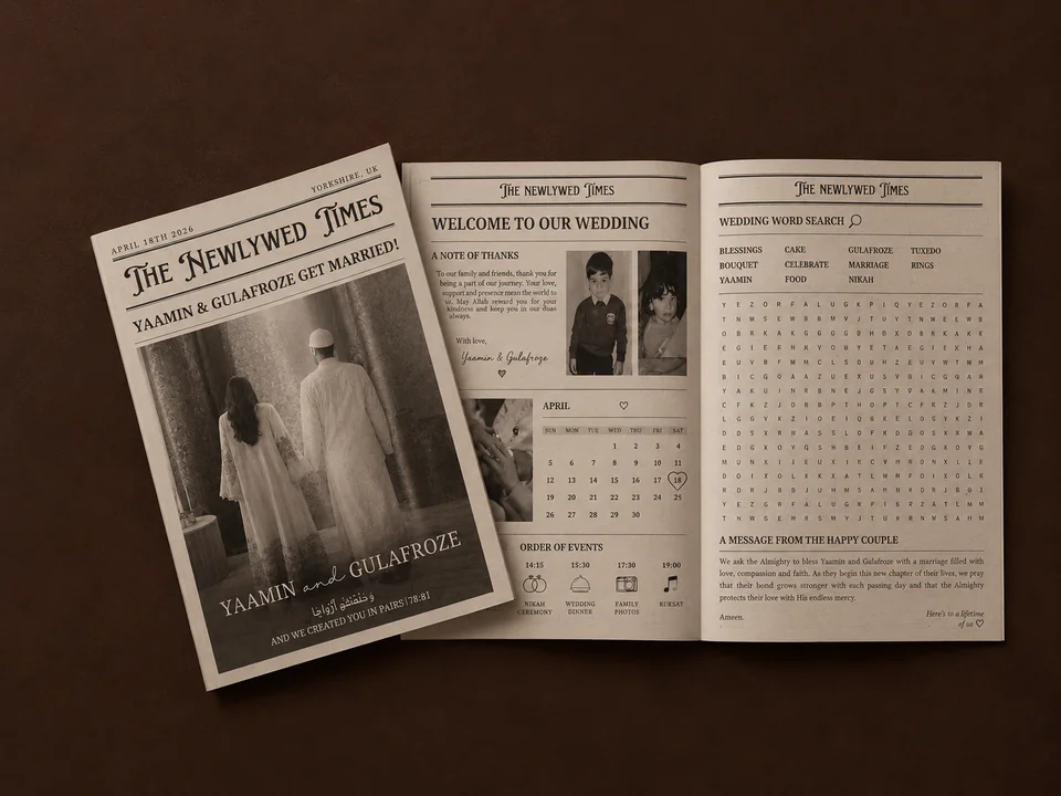The Newlywed Times personalised wedding newspaper