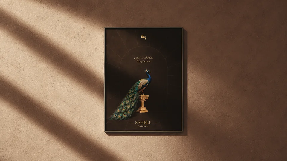 A peacock illustration on a printed wall poster