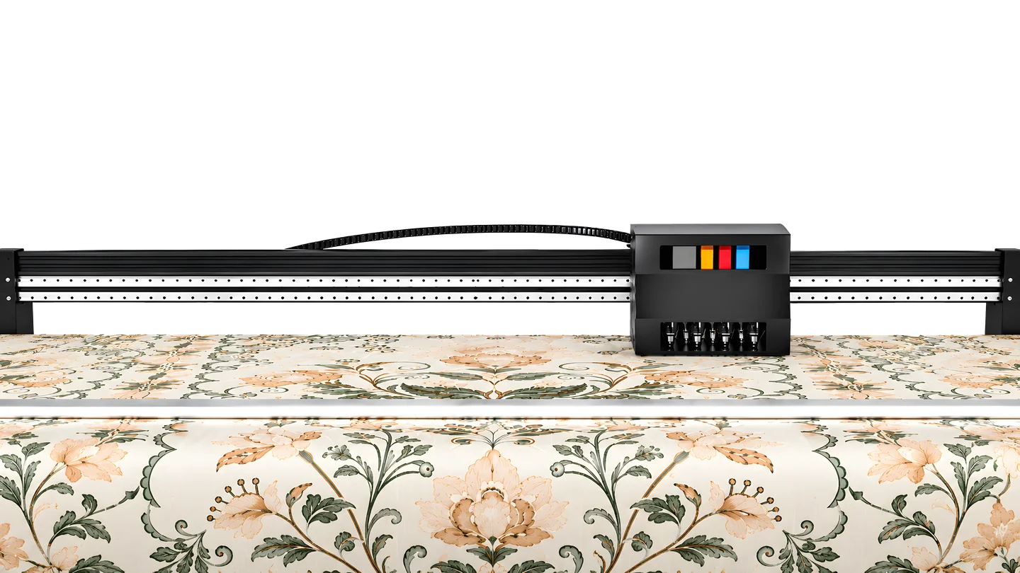 Large-format printer producing a floral backdrop