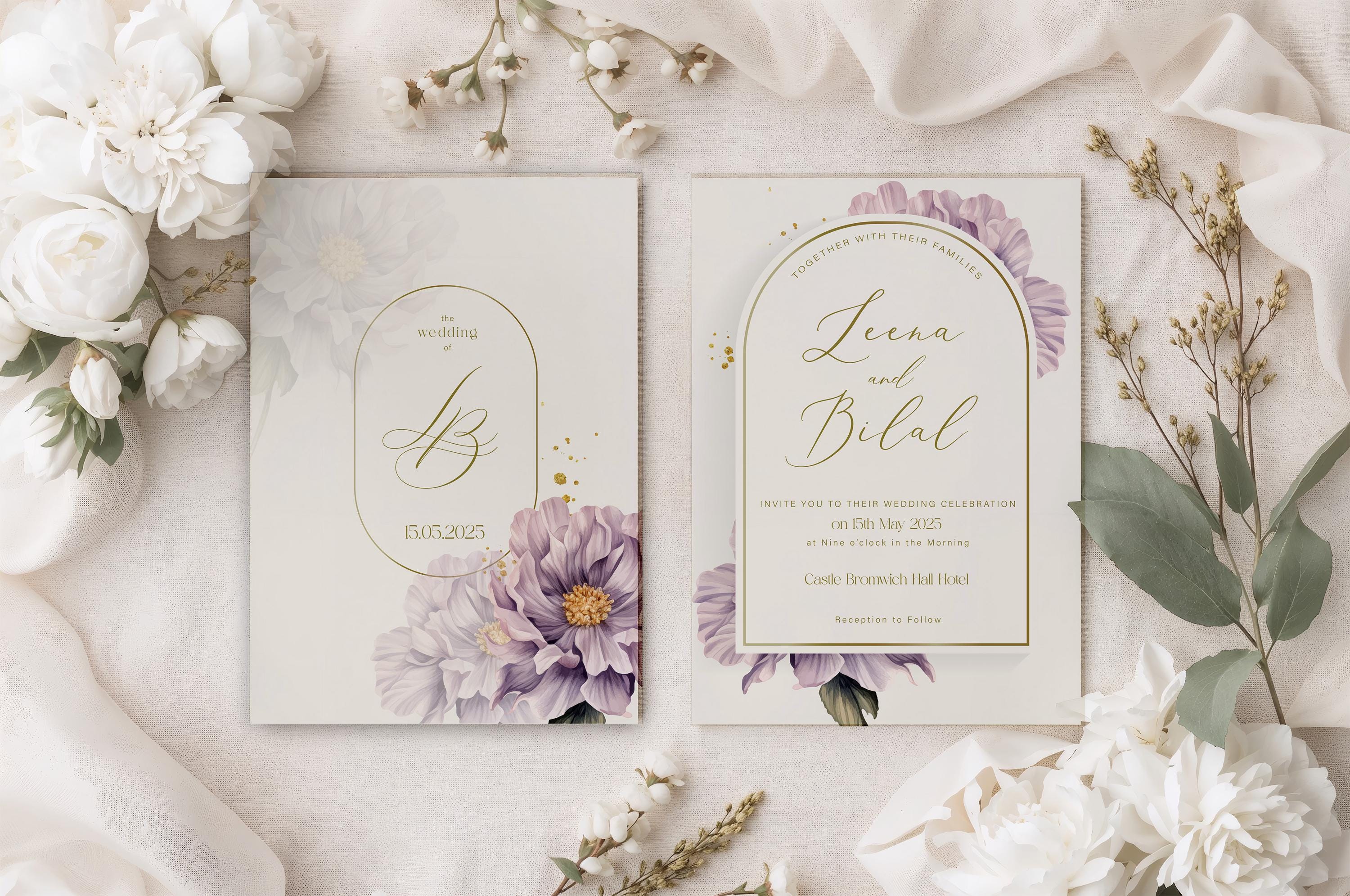 Neutral Peony Arch Wedding Invitation Template