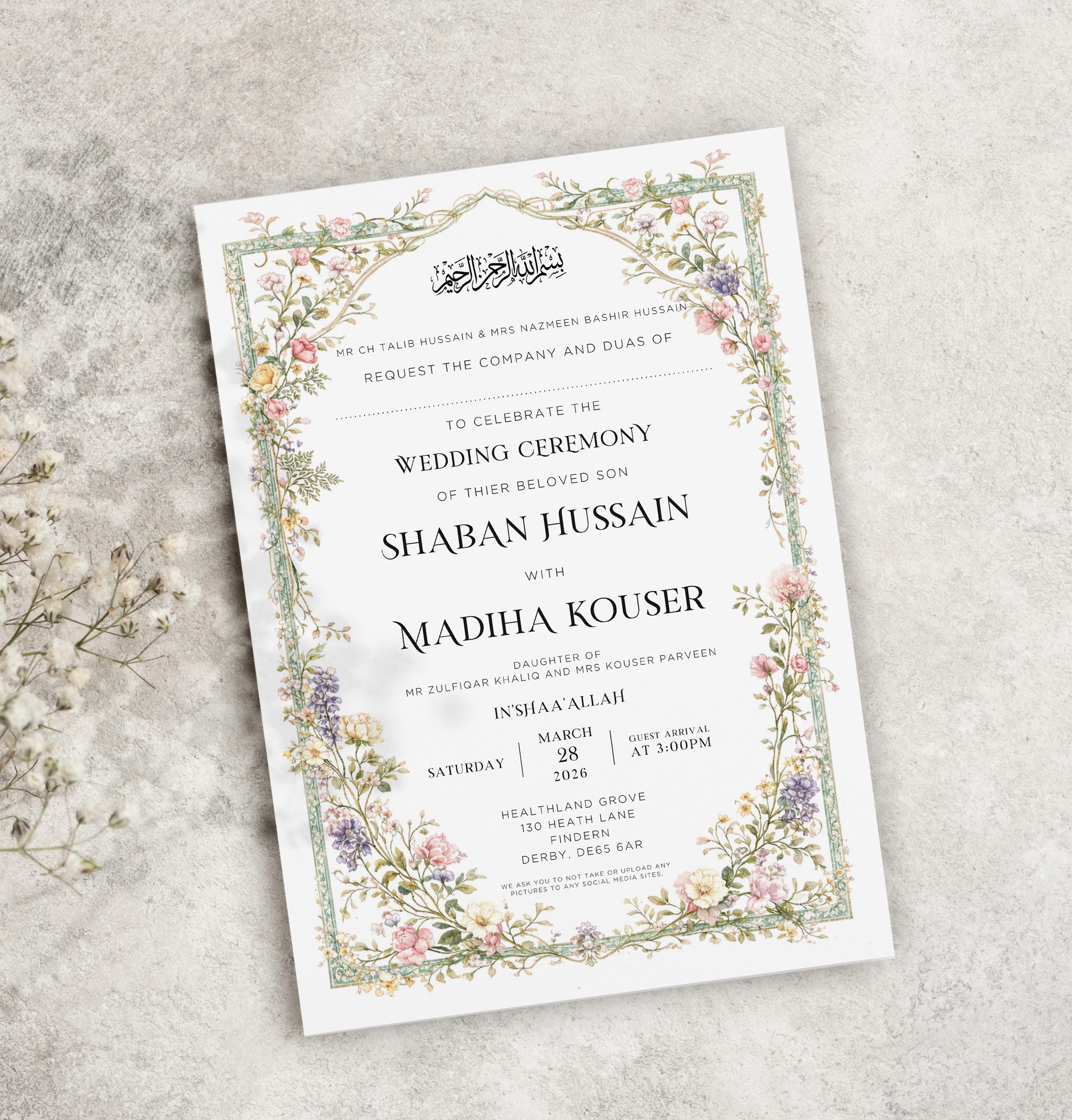 Vintage Botanical Personalised Wedding Invitations