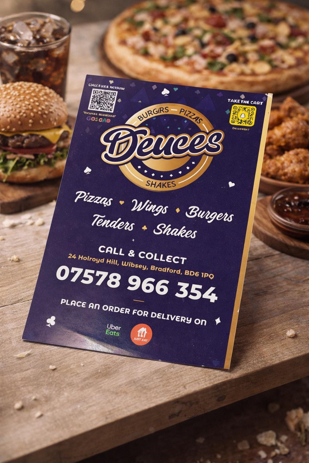 Half-Fold Fast Food Restaurant and Takeaway Menu Leaflets