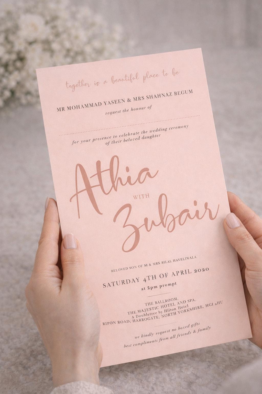 A5 Blush Script Personalised Wedding Invitations
