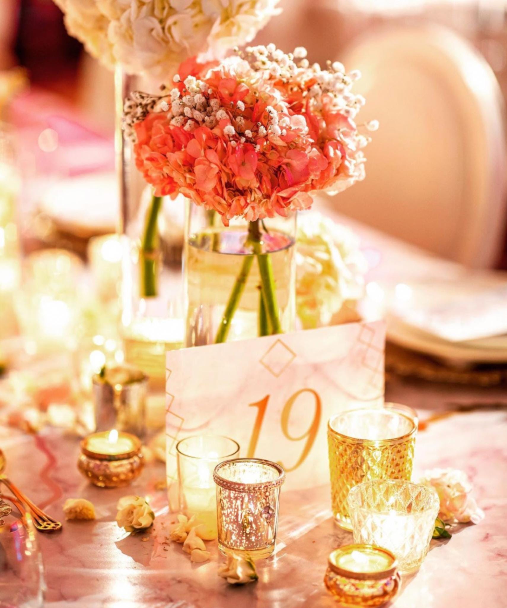 Coral Geometric Personalised Wedding Table Number Cards