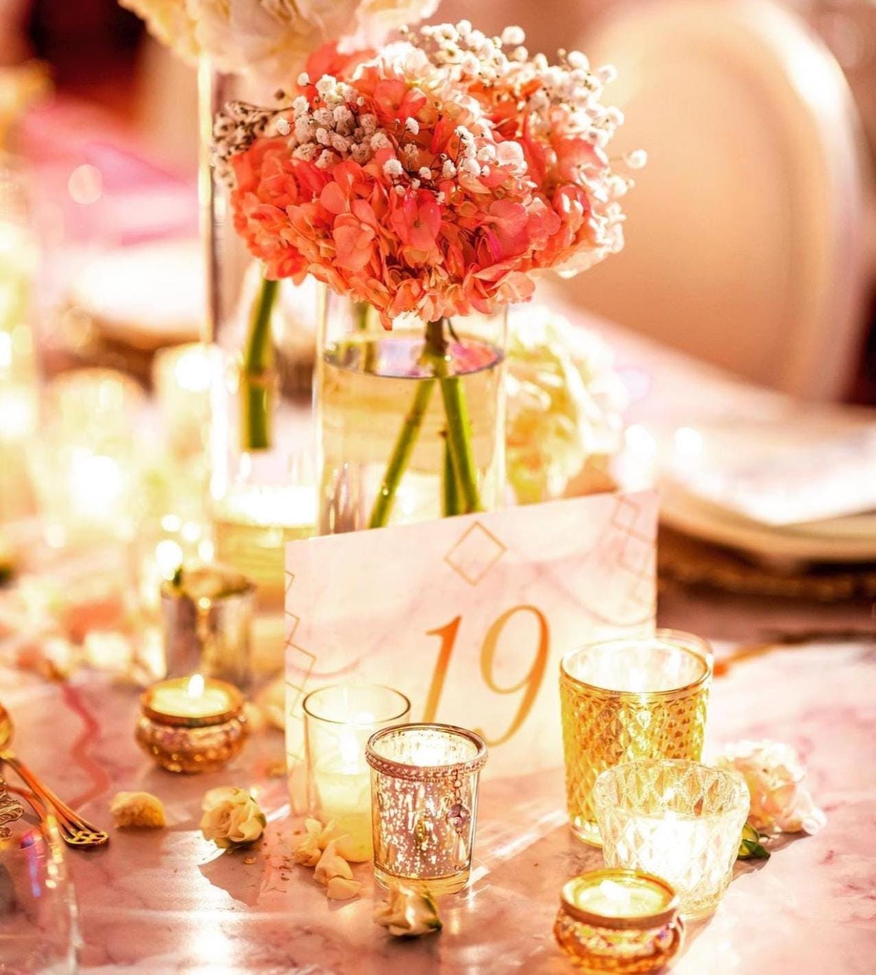 Coral and Gold Personalised Wedding Table Number Card Set