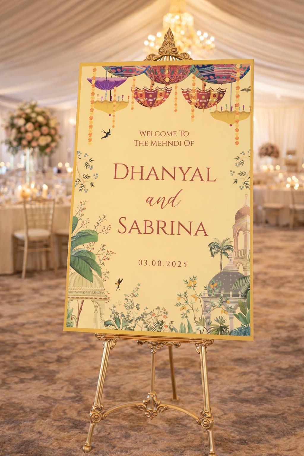 Colourful Mehndi Personalised Wedding Welcome Sign