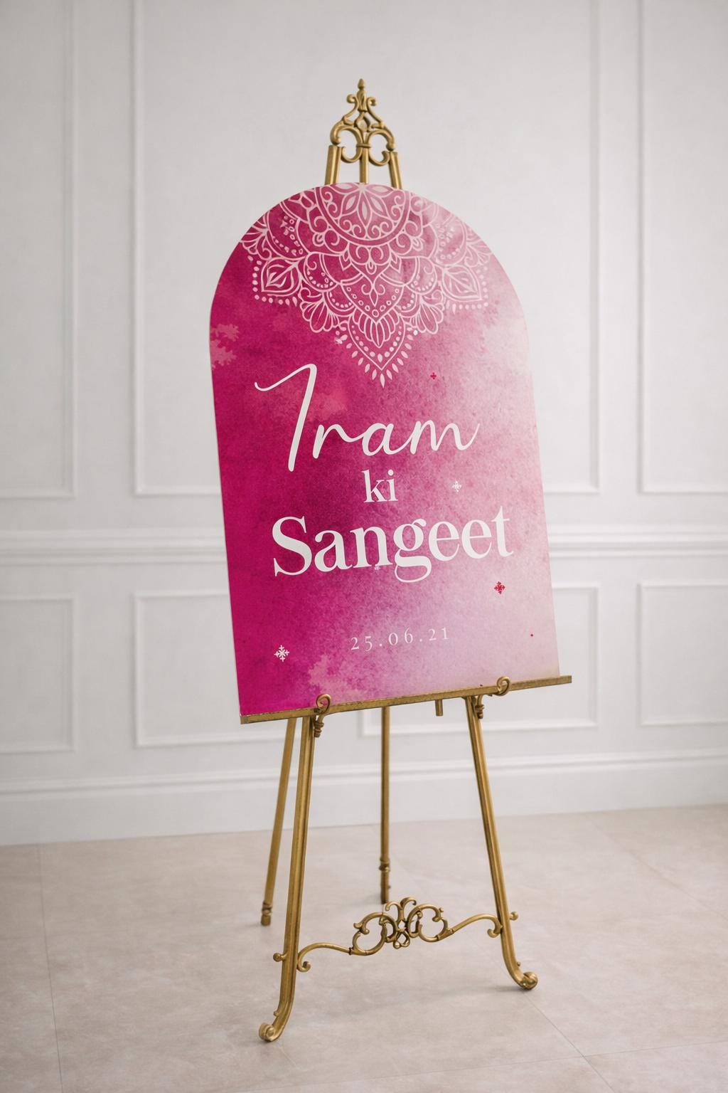 Pink Mandala Arch Personalised Sangeet Welcome Sign Board