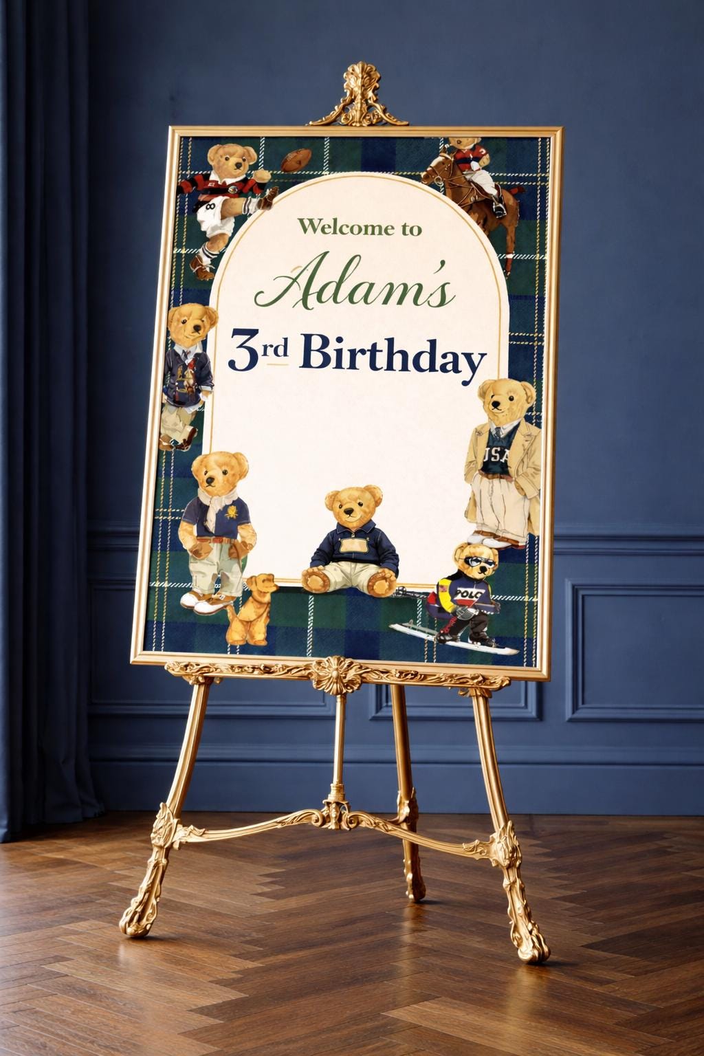 Teddy Bear Tartan Birthday Welcome Sign Board