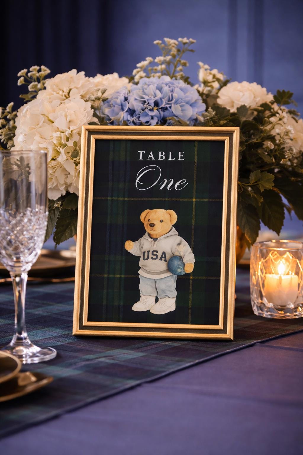 Teddy Bear Tartan Birthday Table Number Cards