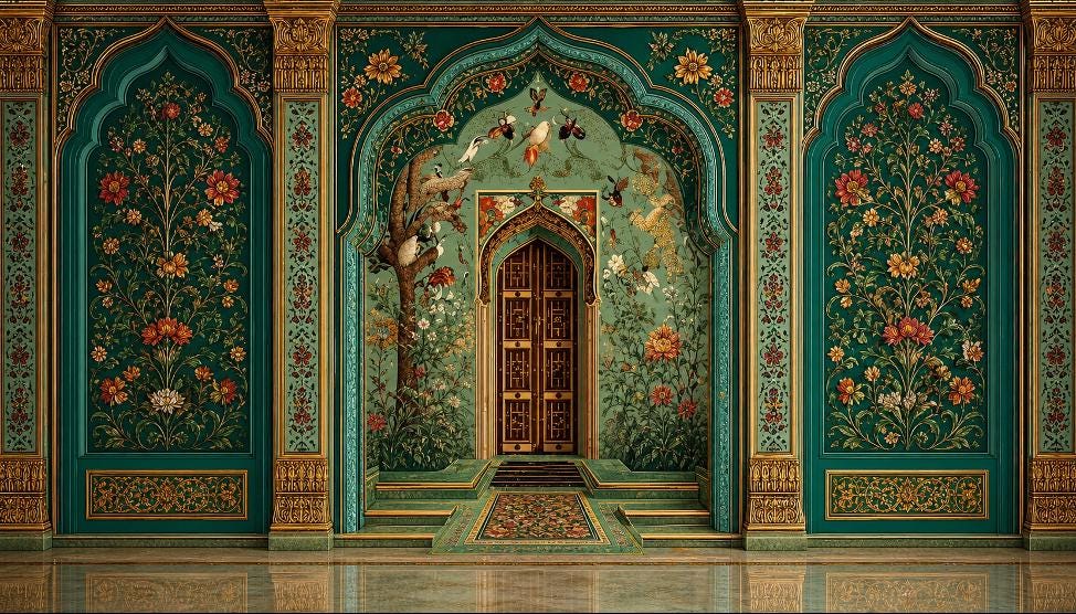 Teal Floral Palace Door Mehndi Wedding Backdrop